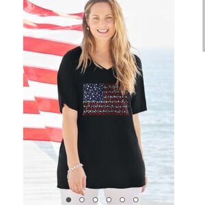 Catherines Black Short Sleeve Top with Starry Flag Design 1XWP (18/20) NWT